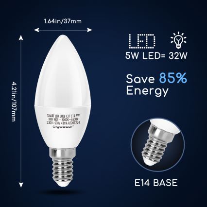 LED RGBW Димируема крушка C37 E14/5W/230V 3000-6500K Wi-Fi - Aigostar