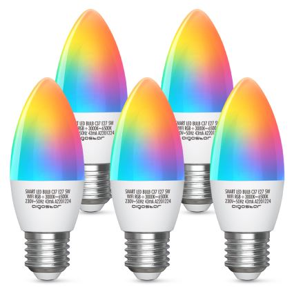 LED RGBW Димируема крушка C37 E27/5W/230V 3000-6500K Wi-Fi - Aigostar