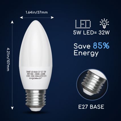 LED RGBW Димируема крушка C37 E27/5W/230V 3000-6500K Wi-Fi - Aigostar