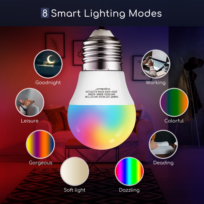 LED RGBW Димируема крушка G45 E27/5W/230V 3000-6500K Wi-Fi - Aigostar