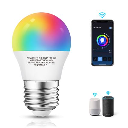 LED RGBW Димируема крушка G45 E27/5W/230V 3000-6500K Wi-Fi - Aigostar