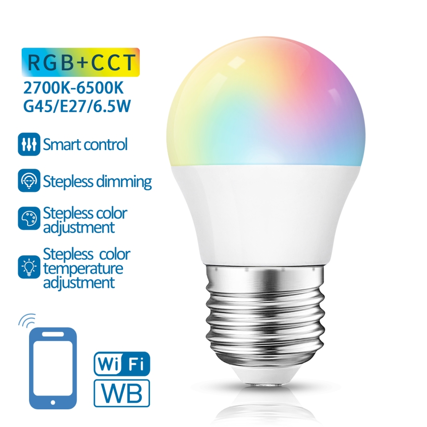 LED RGBW Димируема крушка G45 E27/6,5W/230V 2700-6500K Wi-Fi - Aigostar