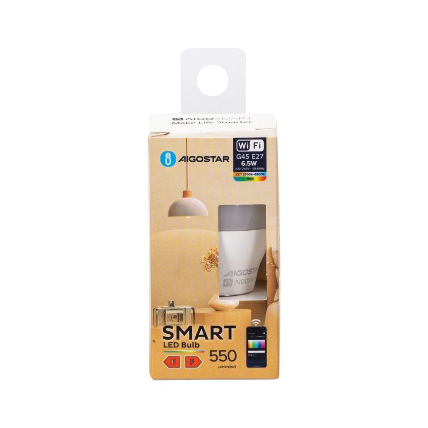 LED RGBW Димируема крушка G45 E27/6,5W/230V 2700-6500K Wi-Fi - Aigostar