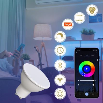 LED RGBW Димируема крушка GU10/4,5W/230V 2700-6500K Wi-Fi Tuya