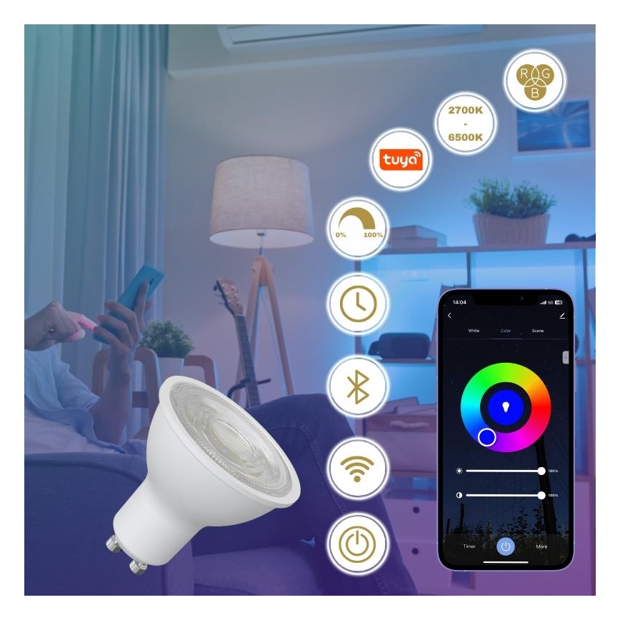 LED RGBW Димируема крушка GU10/4,5W/230V 2700-6500K Wi-Fi Tuya