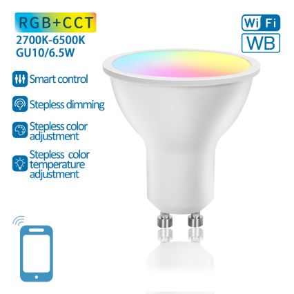 LED RGBW Димируема крушка GU10/6,5W/230V 2700-6500K Wi-Fi - Aigostar