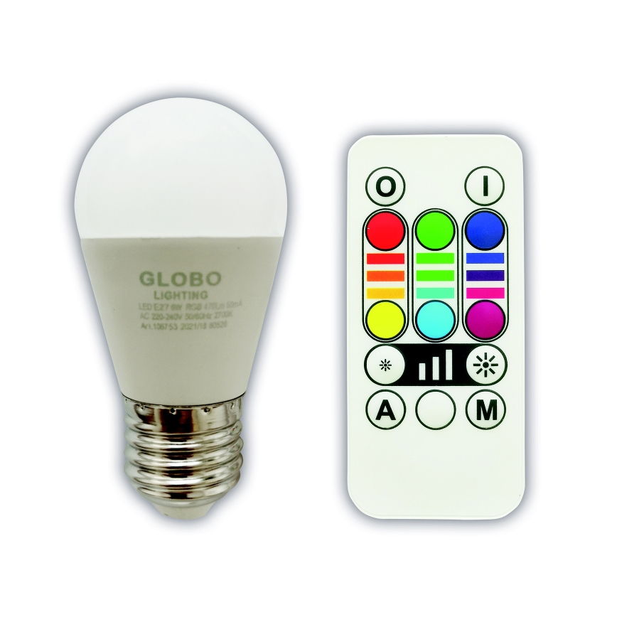 LED RGBW Димируема крушка E27/6W/230V 3000K + дистанционно управление - Globo