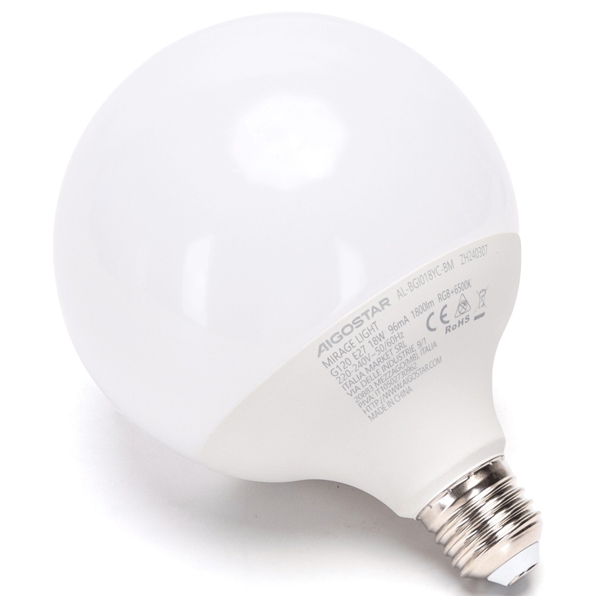LED RGBW Димируема крушка MESH G120 E27/18W/230V 6500K + дистанционно управление - Aigostar