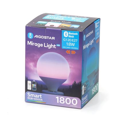 LED RGBW Димируема крушка MESH G120 E27/18W/230V 6500K + дистанционно управление - Aigostar