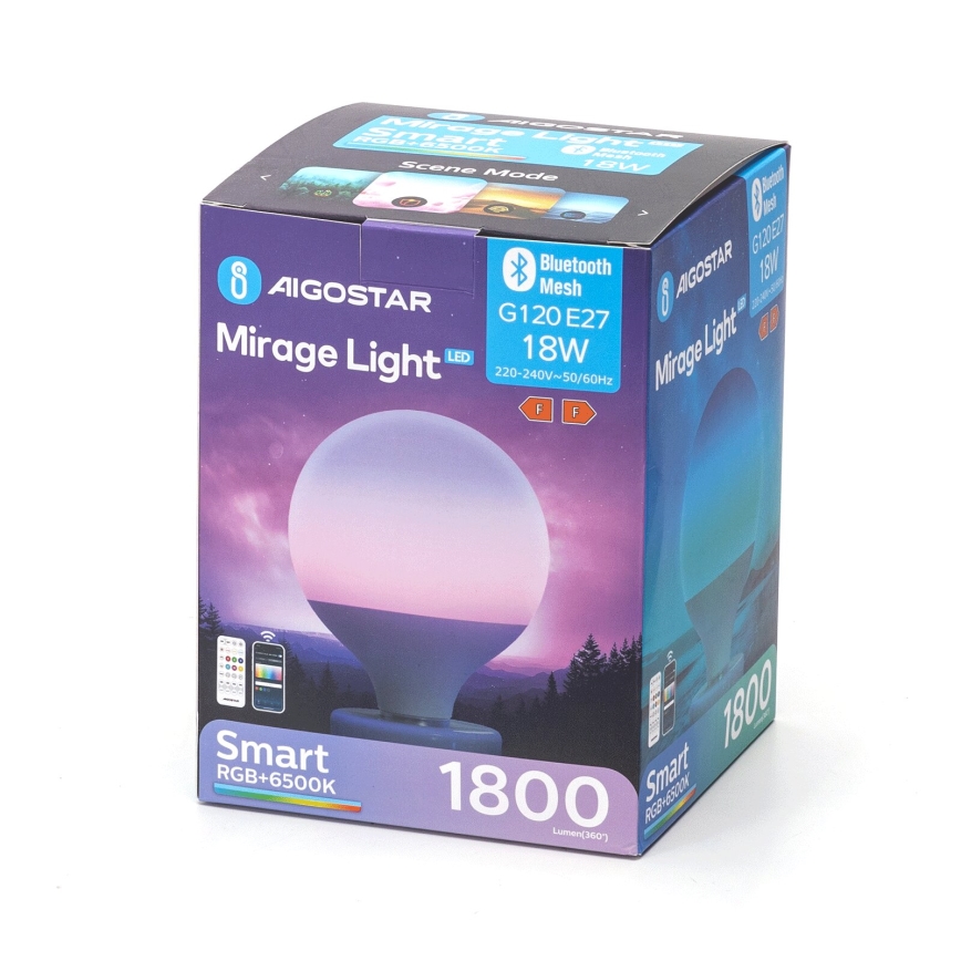 LED RGBW Димируема крушка MESH G120 E27/18W/230V 6500K + дистанционно управление - Aigostar