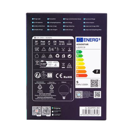 LED RGBW Димируема крушка MESH G120 E27/4,9W/230V 2700-6500K + дистанционно управление - Aigostar
