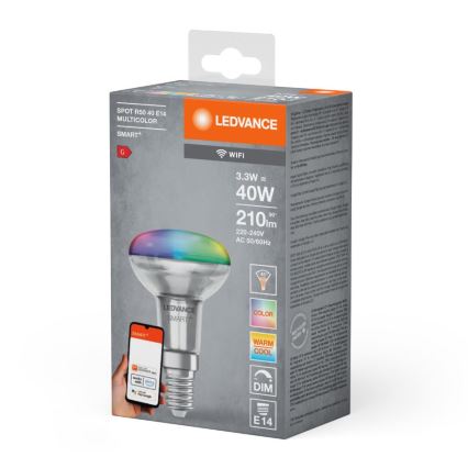 LED RGBW димируема рефлекторна крушка SMART+ R50 E14/3,3W/230V 2700-6500K Wi-Fi - Ledvance