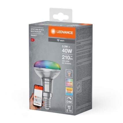 LED RGBW Димируем прожектор крушка SMART+ R50 E14/3,3W/230V 2700-6500K Wi-Fi - Ledvance