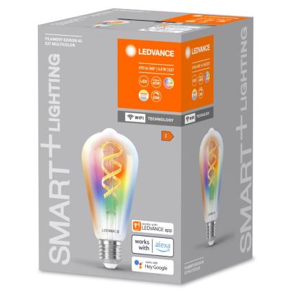 LED RGBW Димируема крушка SMART+ FILAMENT EDISON ST64 E27/4,8W/230V 2700-6500K Wi-Fi - Ledvance