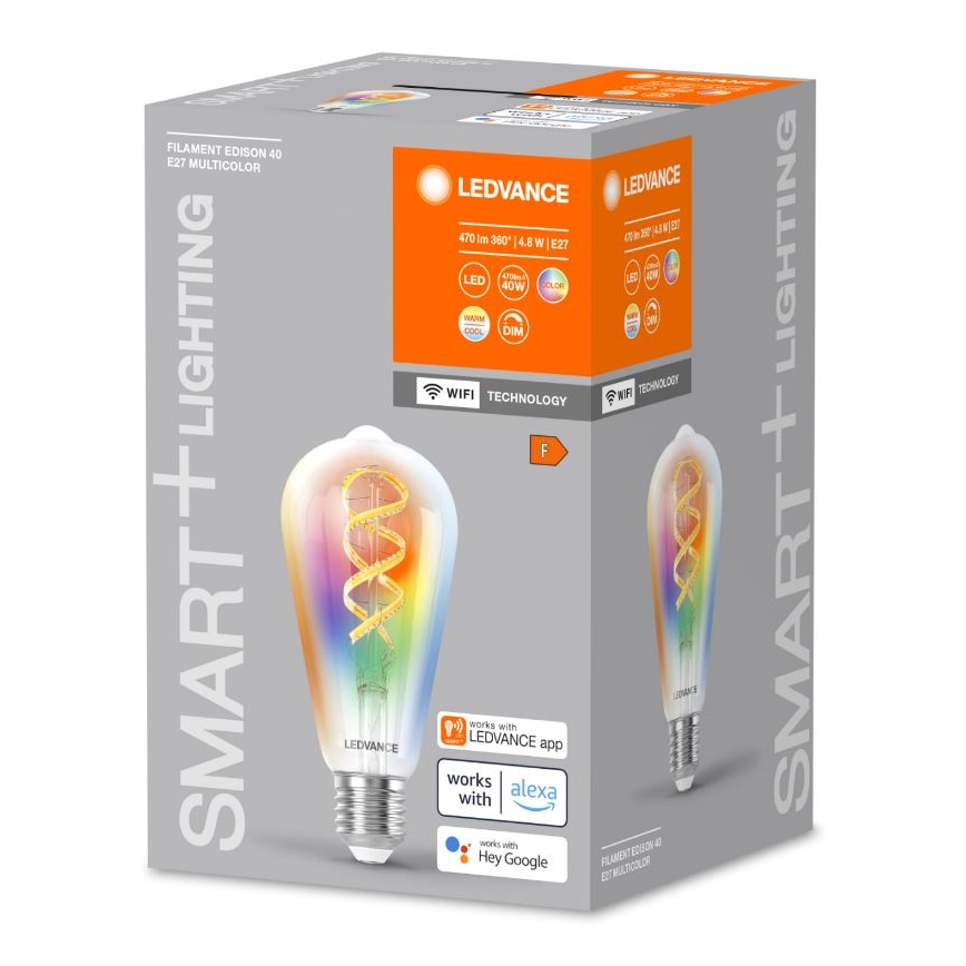 LED RGBW Димируема крушка SMART+ FILAMENT EDISON ST64 E27/4,8W/230V 2700-6500K Wi-Fi - Ledvance
