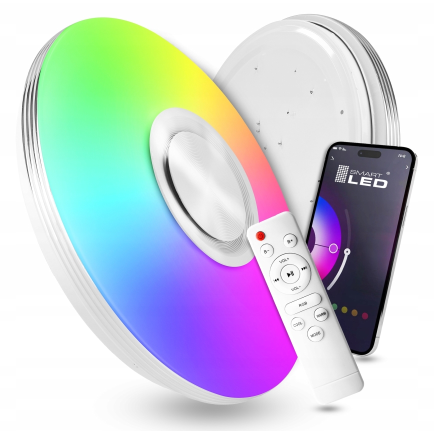 LED RGBW димируемо таванно осветително тяло с вграден високоговорител LED/60W/230V 3000-6000K Ø 40 см бяло + дистанционно управление