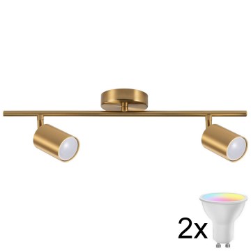 LED RGBW димируемо точково осветително тяло GOLDIE 2xGU10/4,8W/230V 3000K златисто + дистанционно управление