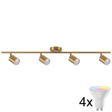 LED RGBW димируемо точково осветително тяло GOLDIE 4xGU10/4,8W/230V 3000K златисто + дистанционно управление