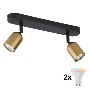 LED RGBW димируемо точково осветително тяло TOP 2xGU10/6,5W/230V 2700-6500K златисто/черно