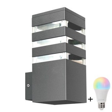 LED RGBW димируемо външно стенно осветително тяло TEKSAS 1xE27/12W/230V 2700-6500K Wi-Fi IP44 антрацит