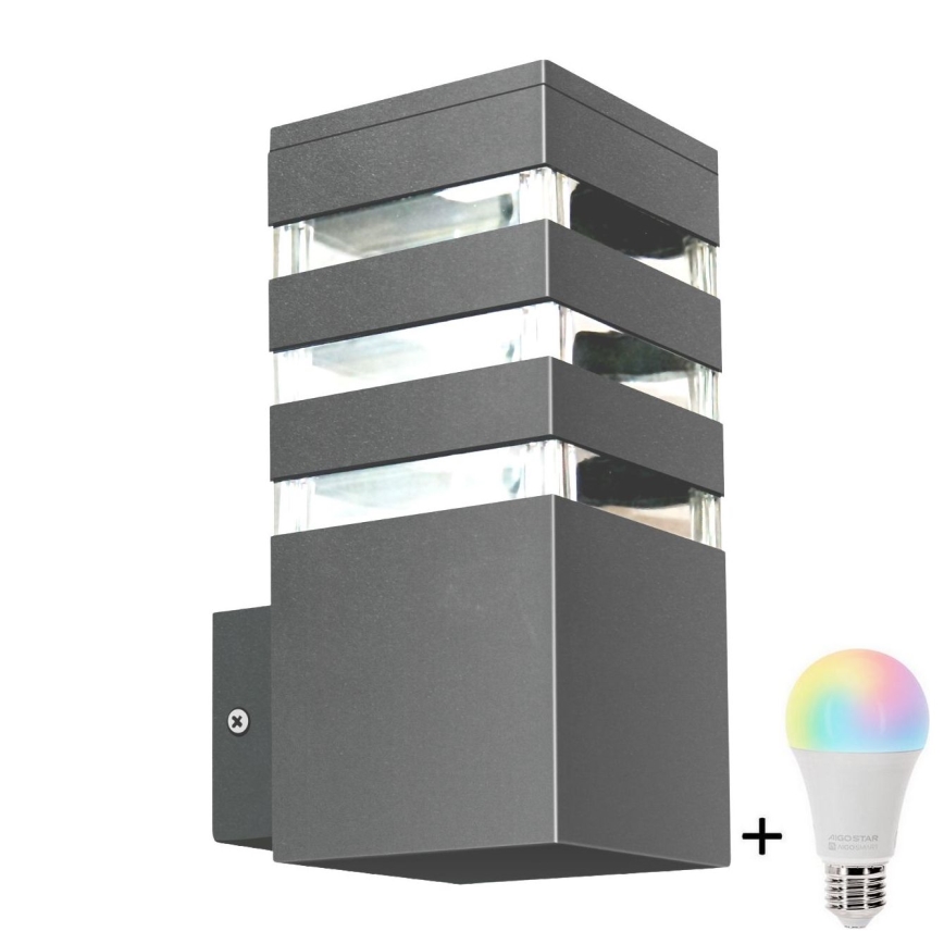 LED RGBW димируемо външно стенно осветително тяло TEKSAS 1xE27/12W/230V 2700-6500K Wi-Fi IP44 антрацит