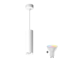 LED RGBW с възможност за димиране висяща лампа за баня на кабел TURYN 1xGU10/6,5W/230V 2700-6500K Wi-Fi IP44 бяла
