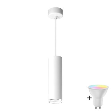 LED RGBW с възможност за димиране висяща лампа за баня на кабел TURYN 1xGU10/6,5W/230V 2700-6500K Wi-Fi IP44 бяла