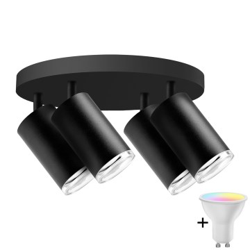 LED RGBW точково осветително тяло за баня с възможност за димиране TURYN 4xGU10/6,5W/230V 2700-6500K Wi-Fi IP44 черно