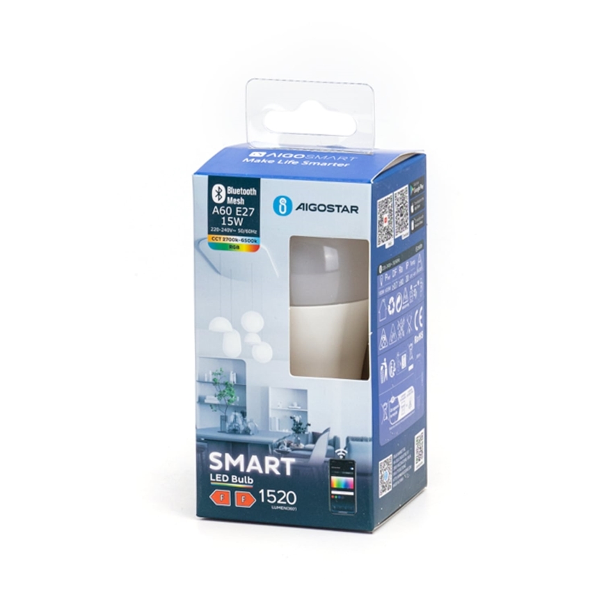 LED RGBW Димируема крушка MESH Smart A60 E27/15W/230V 2700-6500K - Aigostar