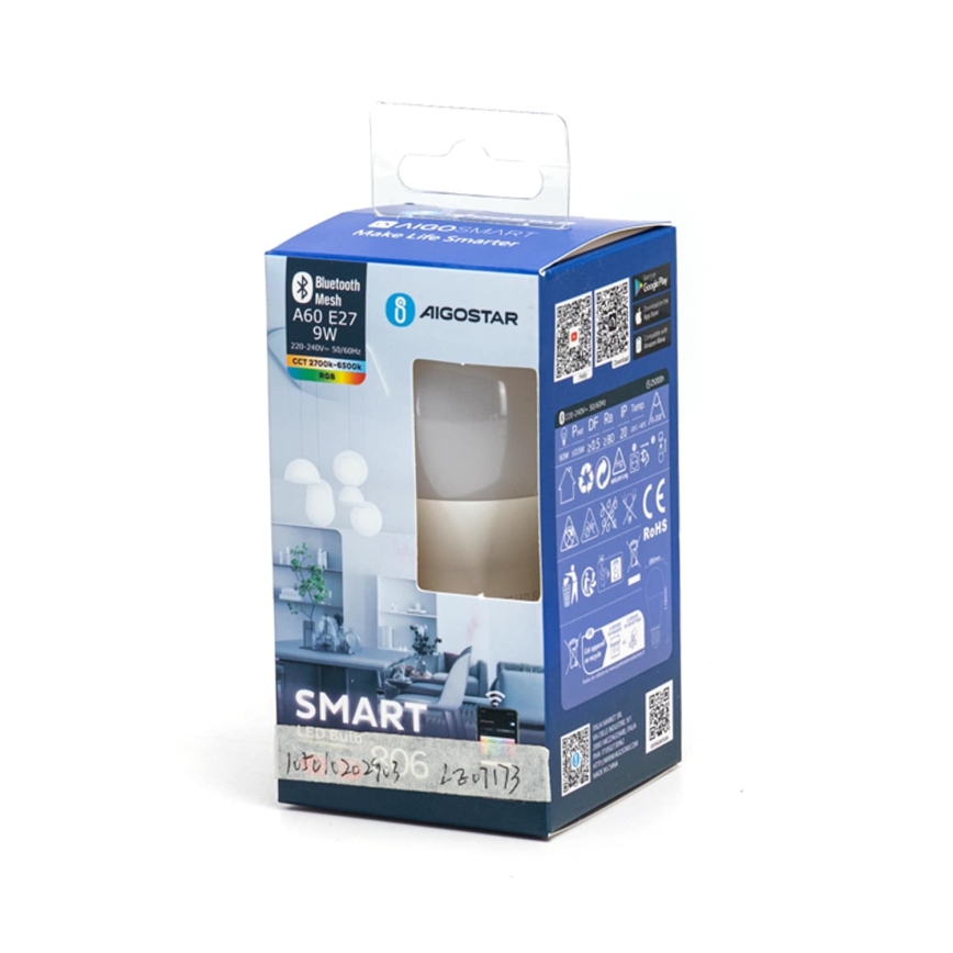 LED RGBW Димируема крушка MESH Smart A60 E27/9W/230V 2700-6500K - Aigostar