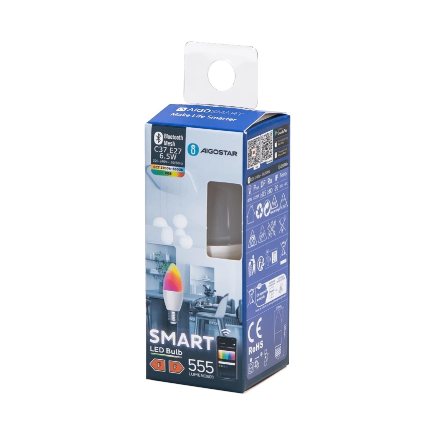 LED RGBW Димируема крушка C37 E27/6,5W/230V 2700-6500K - Aigostar