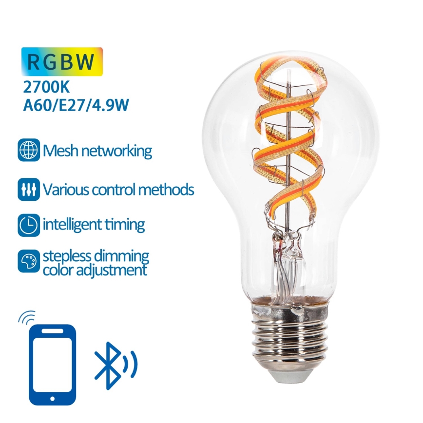 LED RGBW Димируема крушка FILAMENT MESH Интелигентен A60 E27/4,9W/230V 2700K - Aigostar
