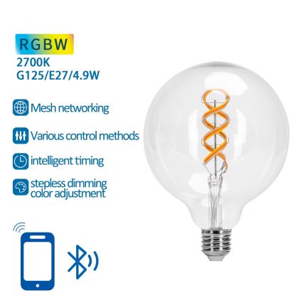 LED RGBW Крушка FILAMENT G125 E27/4,9W/230V 2700K - Aigostar