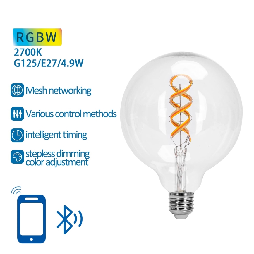 LED RGBW Димируема крушка FILAMENT MESH Интелигентен G125 E27/4,9W/230V 2700K - Aigostar