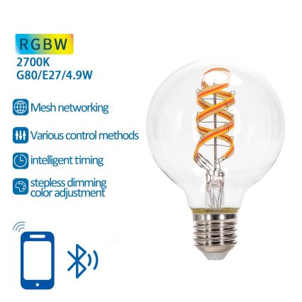 LED RGBW Крушка FILAMENT G80 E27/4,9W/230V 2700K - Aigostar