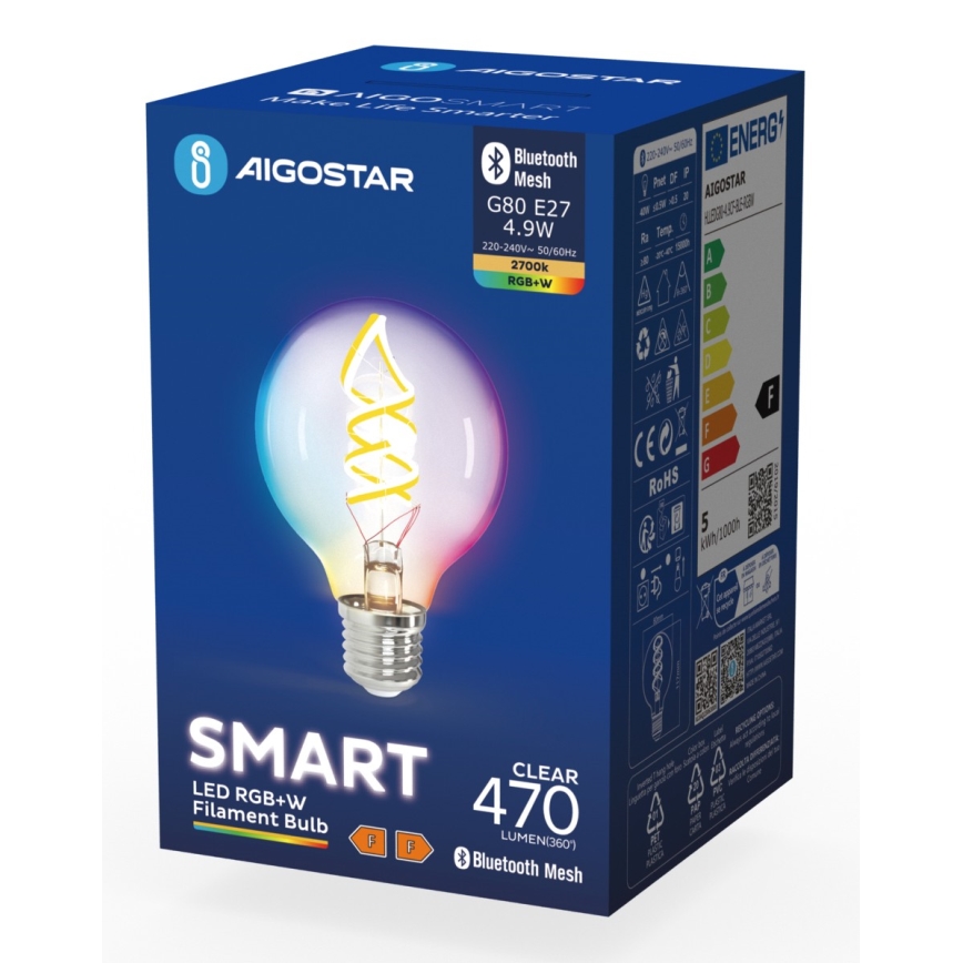 LED RGBW Димируема крушка FILAMENT MESH Интелигентен G80 E27/4,9W/230V 2700K - Aigostar
