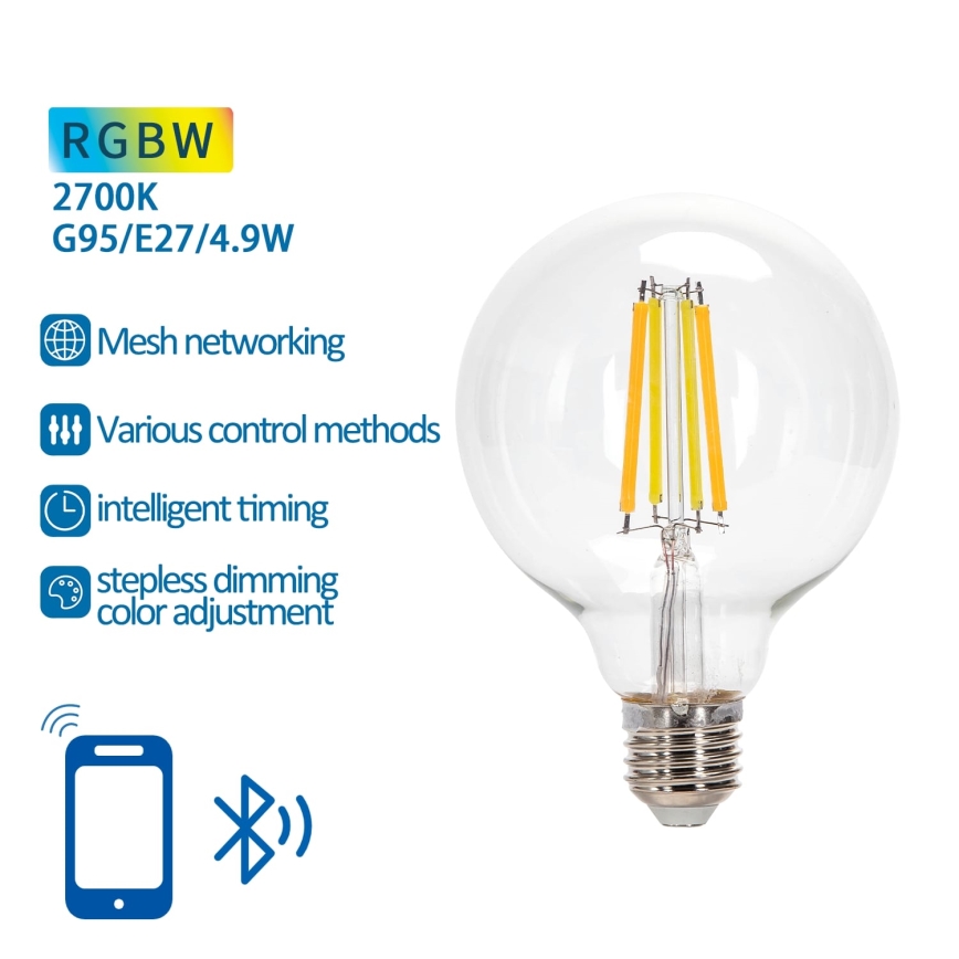 LED RGBW Димируема крушка FILAMENT MESH Интелигентен G95 E27/4,9W/230V 2700K - Aigostar