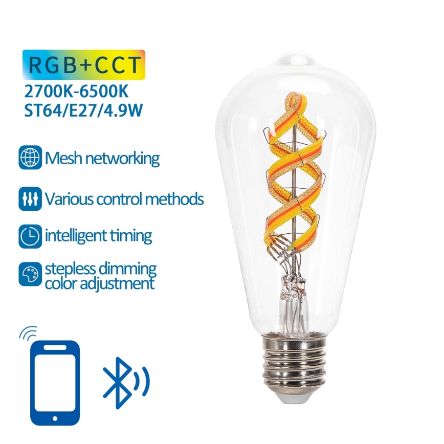 LED RGBW Димируема крушка FILAMENT MESH Интелигентен ST64 E27/4,9W/230V 2700-6500K - Aigostar