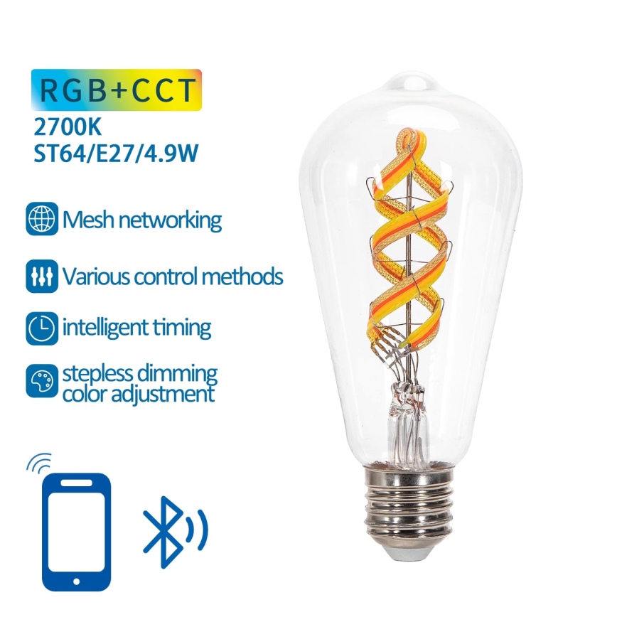 LED RGBW Димируема крушка FILAMENT MESH Интелигентен ST64 E27/4,9W/230V 2700K - Aigostar