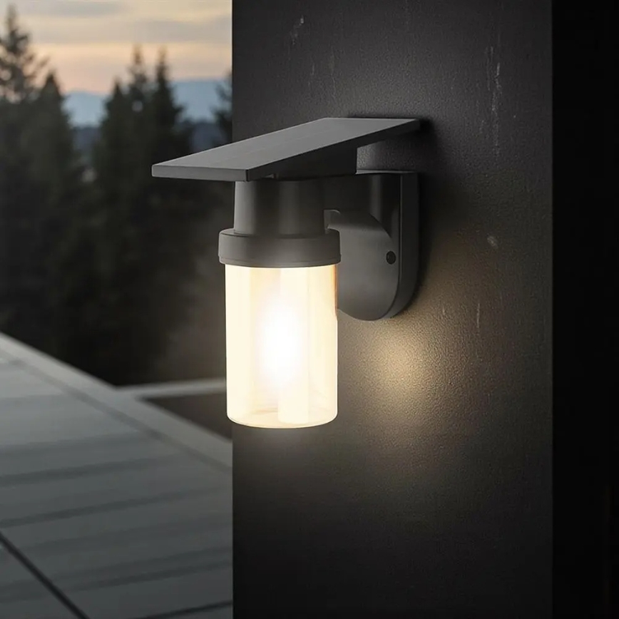 LED соларна стенна лампа LED/3,7V 2700/3200/5000K IP54 1800 mAh черна/димчато бежова + дистанционно управление