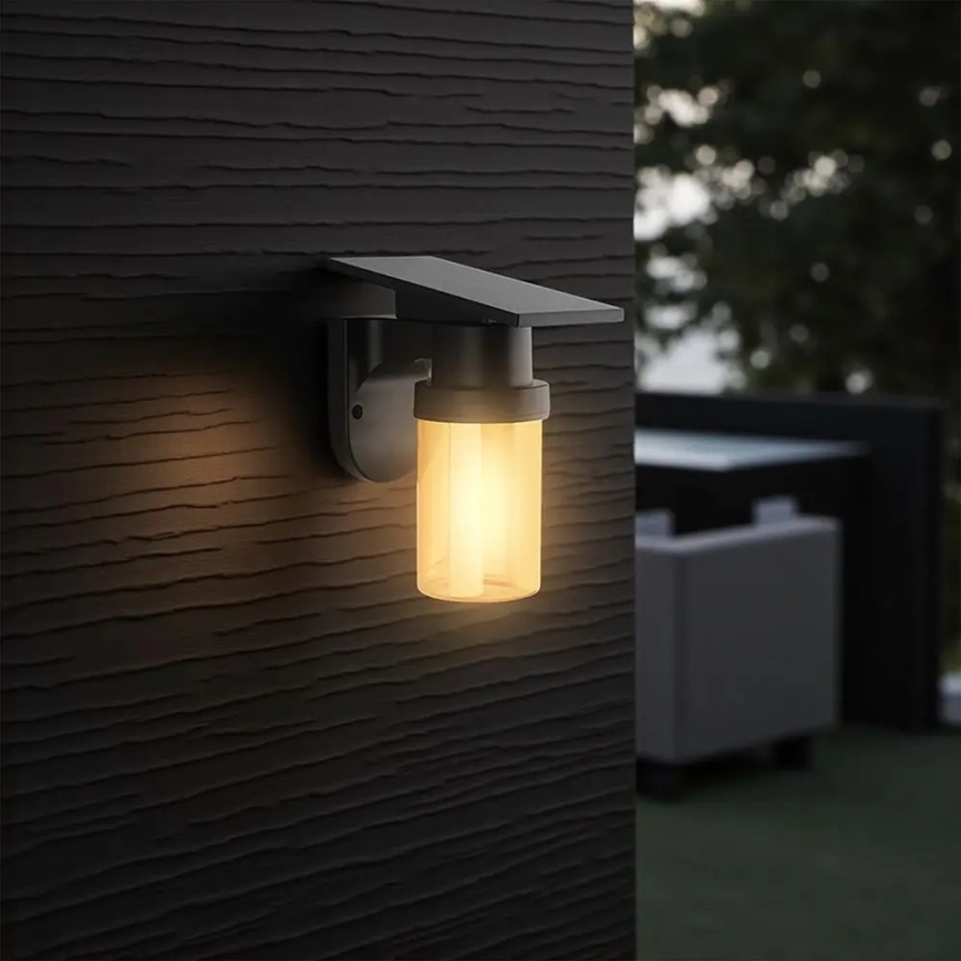 LED соларна стенна лампа LED/3,7V 2700/3200/5000K IP54 1800 mAh черна/димчато бежова + дистанционно управление