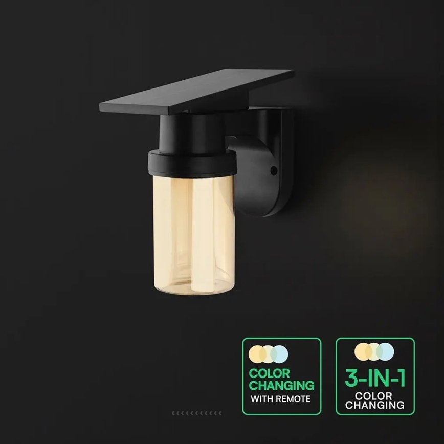 LED соларна стенна лампа LED/3,7V 2700/3200/5000K IP54 1800 mAh черна/димчато бежова + дистанционно управление