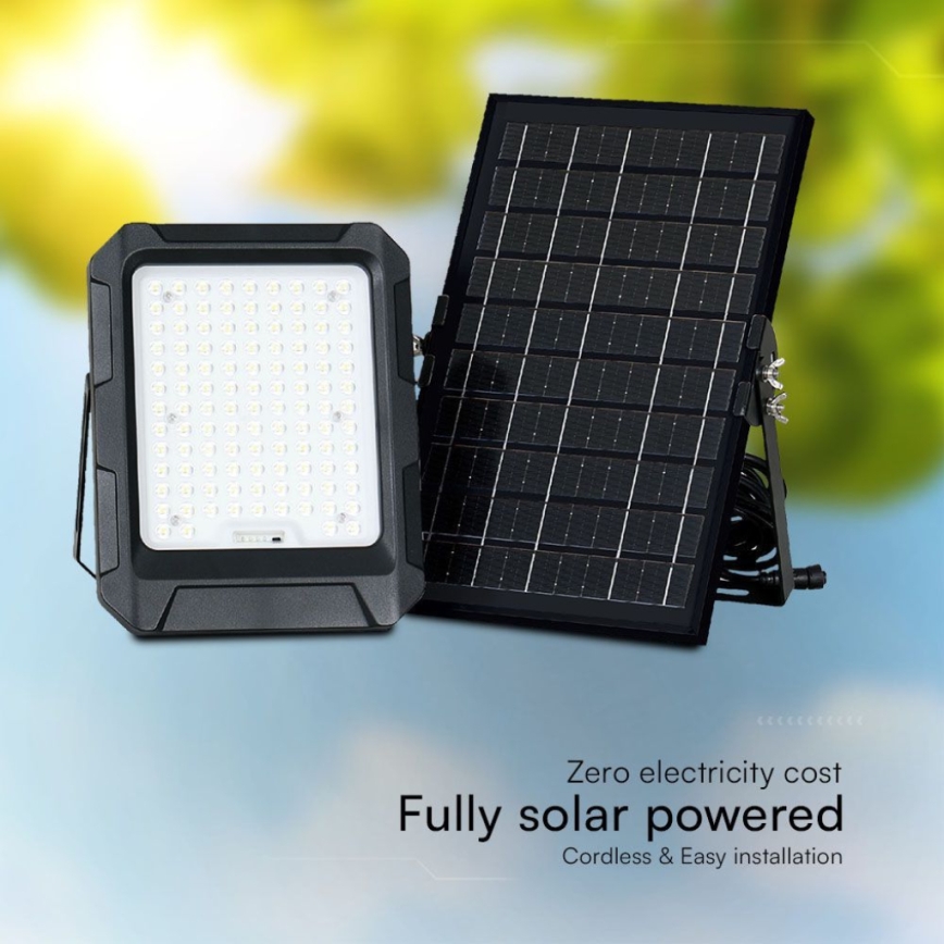 LED Solar прожектор LED/10W/3,7V IP65 4000K черен + дистанционно управление