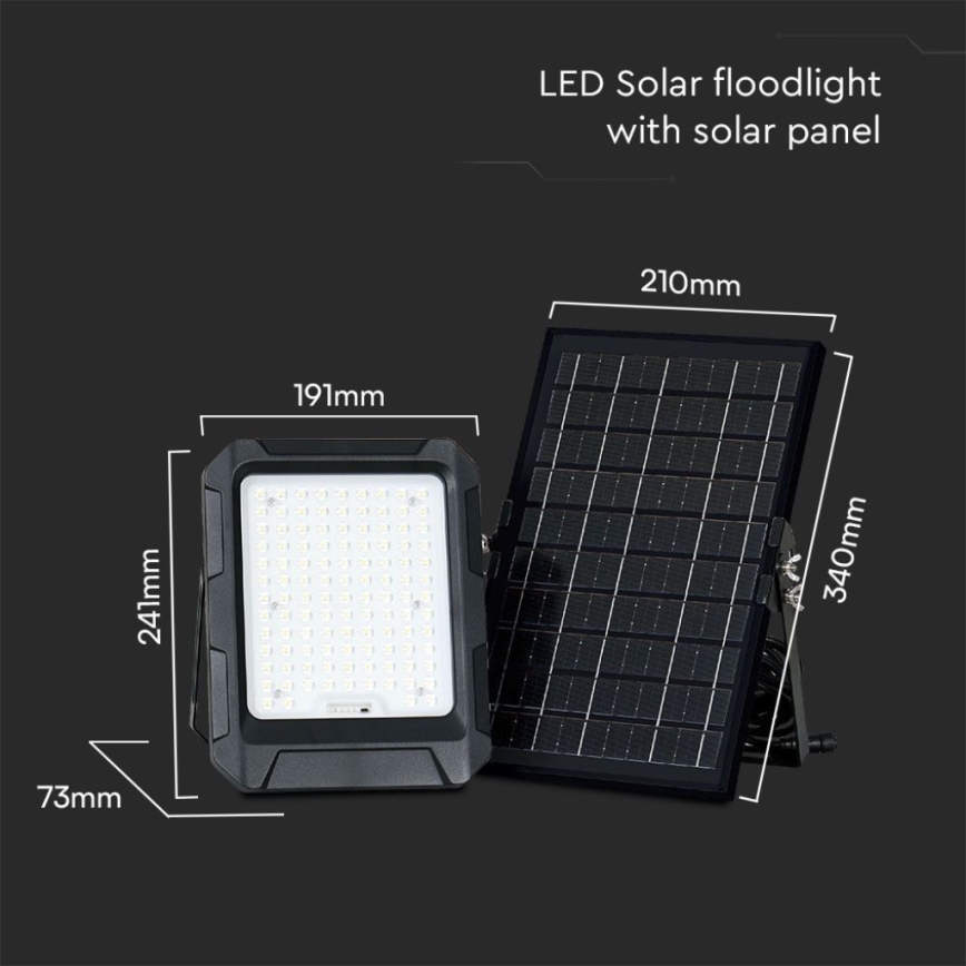 LED Solar прожектор LED/10W/3,7V IP65 4000K черен + дистанционно управление
