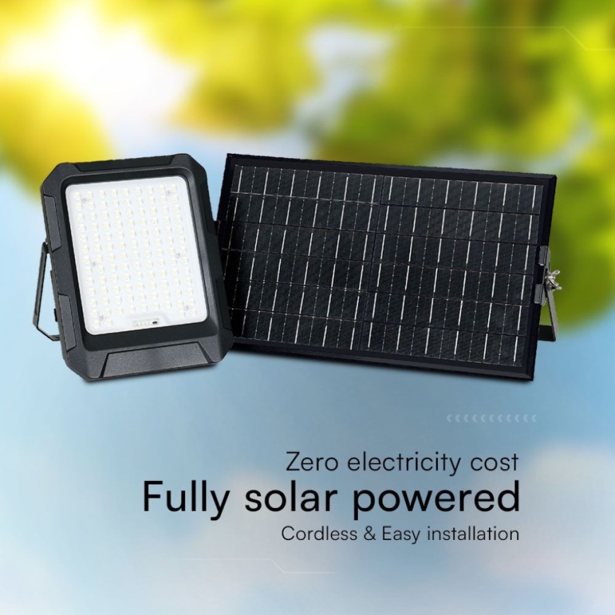 LED Solar прожектор LED/15W/3,7V IP65 4000K черен + дистанционно управление