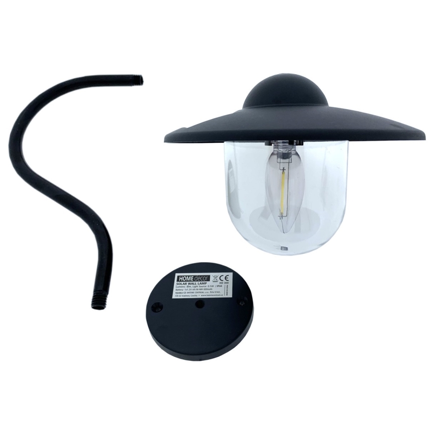 LED Соларен аплик LED/0,5W/1,2V 600 mAh IP44 черен