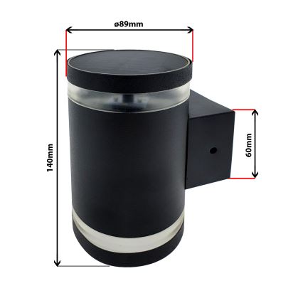 LED Соларен аплик LED/5V IP44 черен