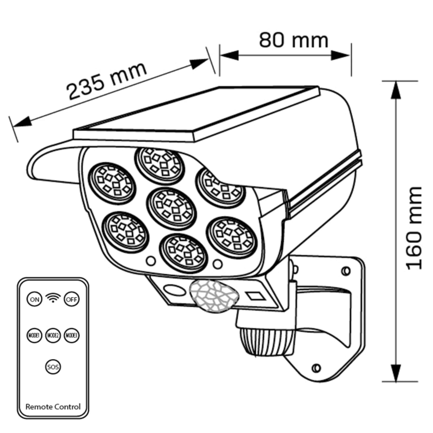 LED Соларна макетна охранителна камера със сензор KAMERA LED/1W/3,7V 1200 mAh IP44 + дистанционно управление