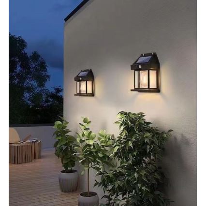 LED Соларен аплик със сензор LANTER LED/1W/3,7V 1200 mAh IP44 черен