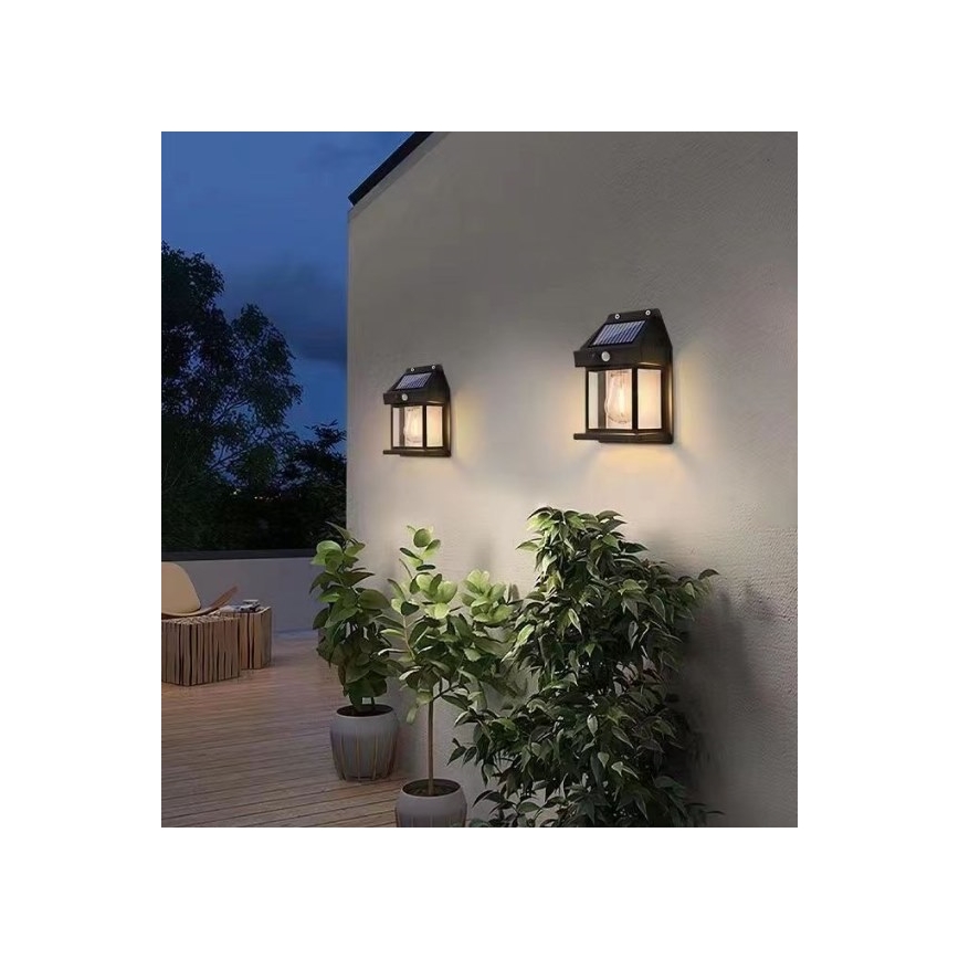 LED Соларен аплик със сензор LANTER LED/1W/3,7V 1200 mAh IP44 черен